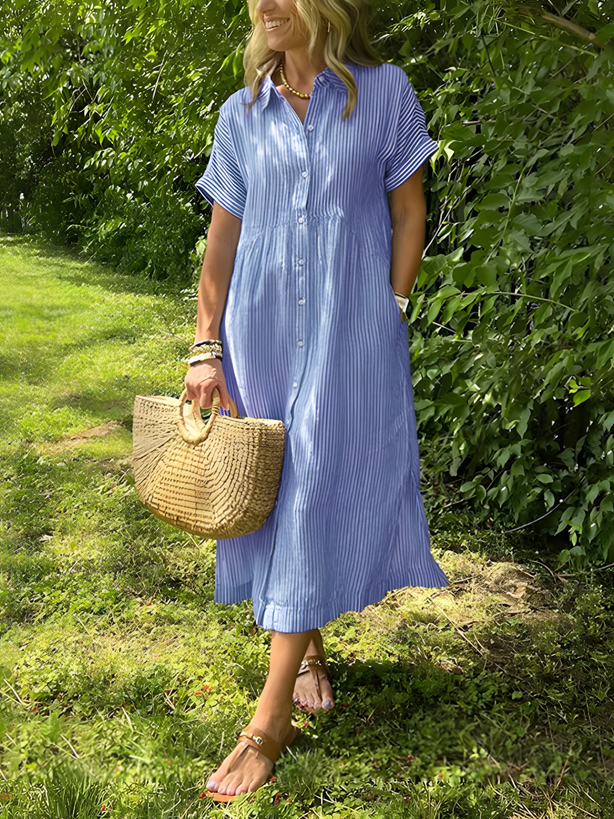 Lare - Vestido largo de rayas con bolsillos y cuello en V