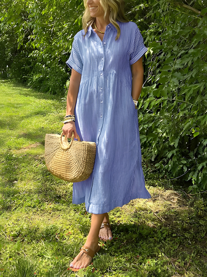 Lare - Vestido largo de rayas con bolsillos y cuello en V