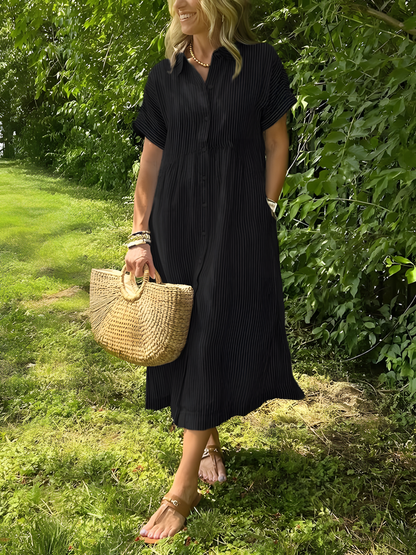 Lare - Vestido largo de rayas con bolsillos y cuello en V