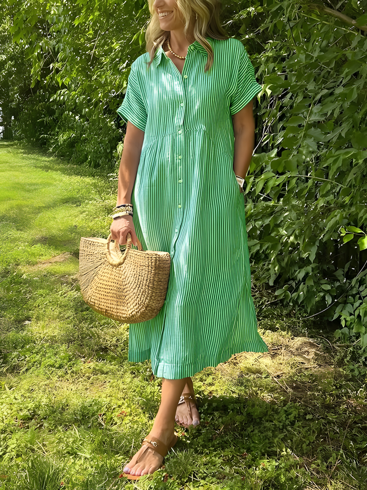 Lare - Vestido largo de rayas con bolsillos y cuello en V