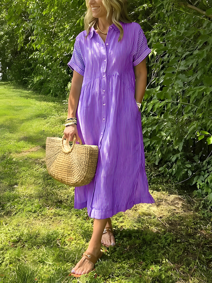 Lare - Vestido largo de rayas con bolsillos y cuello en V